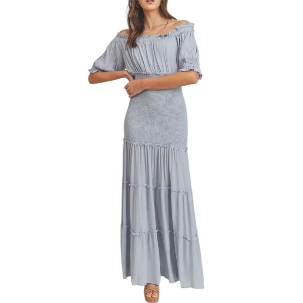 Vici Off The Shoulder Maxi Dress Women Small Light Blue NWOT